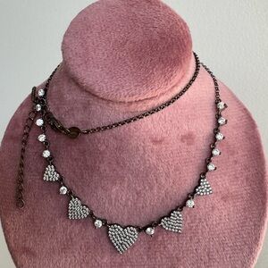 925 Oxidized Sterling Silver Dainty Heart CZ Necklace 16.5 + 2” ext.